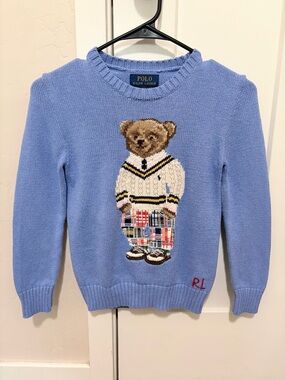 Polo Ralph Lauren Light Blue Bear Intarsia Knit Sweater Boys Size S (8)